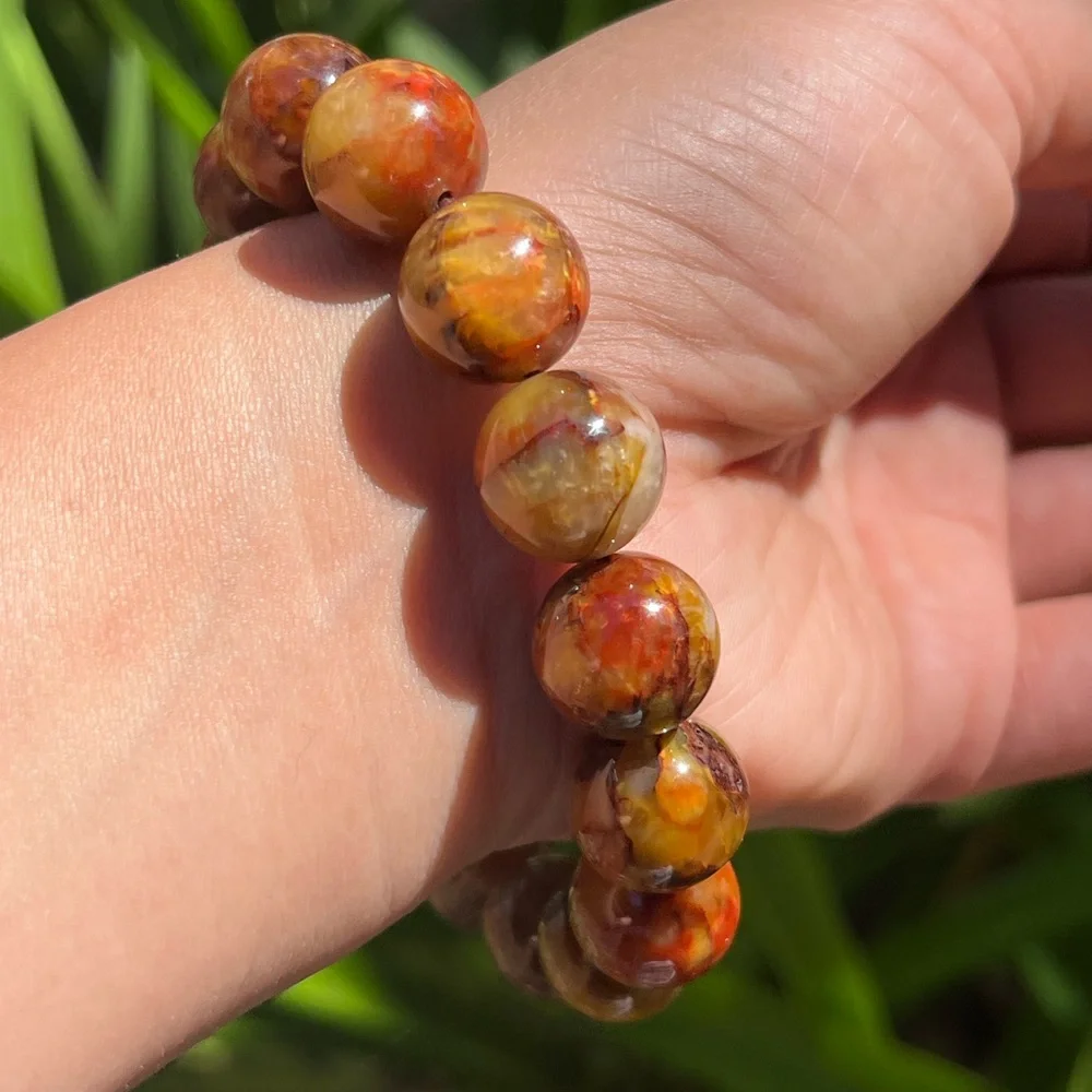 14mm chunky stretchable yellow pietersite bracelet 1927‎